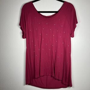 A.N.A Women’s magenta pink studded flowy petite short cap sleeve blouse
